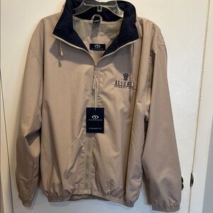 Resorts Atlantic City Tan and Blue Windbreaker with Dark Collar and Relaxed Fit